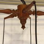 Vintage Grote Cascade Hanglamp Met 5 Glas En Hout Lampen thumbnail 3