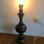 2 X Zeldzame Vintage Houten Voet Tafellampen In Bruin, Goud En Groen thumbnail 5