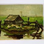 Dirk Meesters - Olieverf Op Triplex - Landschap - 1950'S thumbnail 4