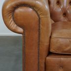 Lichtbruine/ Crème Kleurige Rundleren Engelse Ruime 2.5 Zits Chesterfield Bank thumbnail 13