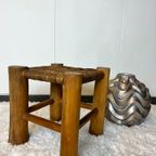 French Stool In Solid Elm And Rattan, 1950 thumbnail 6