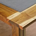 Massief Teakhouten Eettafel Met Leisteenlook Tegels thumbnail 5