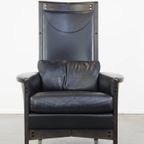 Zeer Statige Zwarte Rundleren Design Fauteuil/armchair Van Giorgetti Met Een Uitmuntend Zitcomfor thumbnail 3