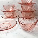 Vintage Rosaline Swirl Arcoroc Luminarc Roze Glas 70S Kop En Schotels thumbnail 3