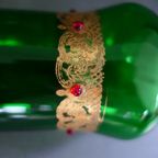 Vintage Vaas Groen Glas Op Voet Met Versieringen thumbnail 2