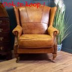 Grote Vintage Schapenleren Engelse Oorfauteuil thumbnail 17