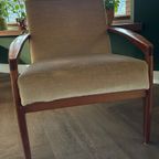 Vintage Fauteuil Teak Velours thumbnail 7