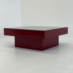 Mid Century Rode Italiaanse Salontafel Met Glazen Blad thumbnail 7