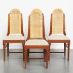 Mooie Set Van 4 Houten Art Deco Design Eetkamerstoelen Met Een Rieten Zitting En Rugleuning thumbnail 2