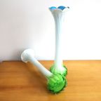 2 - Set Soliflore Één Bloemsvazen In Opaline Glas Groen/Wit/Blauw, Italie 1950-1974 thumbnail 5