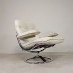 Leolux Fauteuil, Draaistoel Met Wit Lederen Bekleding, Jaren 60 thumbnail 20