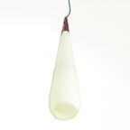 Grote Vintage Design Druppel Hanglamp Van Opaalglas En Teakhout, Jaren '50 thumbnail 4