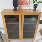 Vintage Deense Vitrinekast Eiken Fineer Rookglas thumbnail 4