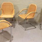 Set Van 4 Vintage Riet En Chroom Design Eetkamerstoelen thumbnail 8