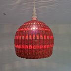 Poolse Vintage Oranje Rieten Lamp. Hanglamp Rotan. thumbnail 11