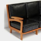 Vintage Lounge Bank Met Eiken Frame En Zwart Leer, 1960s thumbnail 2