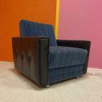 Vintage Fauteuil Blauw Met Zwart thumbnail 2