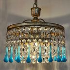 Murano Italiaanse Blauwe Opaline Teardrop Kroonluchter Hanglamp Vintage thumbnail 6