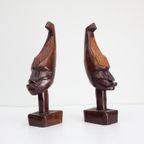Vintage Houtsnijwerk Beelden Afrikaanse Hoofden thumbnail 10