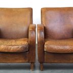 Comfortabele Set Vintage Schapenleren Design Fauteuils/ Armchairs Met Mooie Kleuren thumbnail 2