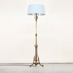 Antieke Staande Engelse Vloerlamp Roodkoper En Messing thumbnail 2