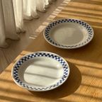 Set Of 2 Vintage 70S Checkered Blue Ceramic Plates thumbnail 2