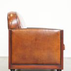 Unieke En Complete Set Van Twee Cognac Kleurige, Schapenleren Art Deco Fauteuils En Bank thumbnail 4