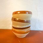 Big Beautiful Brown Striped Gres Bowls * Set Of 4 * Cereal Soup Salad thumbnail 6