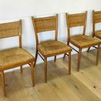 Vier Mid Century Rieten Eettafel Stoelen | 4 Stoelen Set thumbnail 6