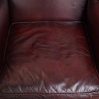 Set Van 2 Mooie En Comfortabele Bordeauxrode Rundleren Oorfauteuils + Hocker In Engelse Stijl thumbnail 9