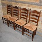 Eiken Knopstoelen Met Biezen Mat Set Van 4 thumbnail 3
