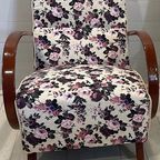 Paar Halabala H-237 Stoelen Gerestaureerd, Wit Met Bloemen thumbnail 10