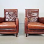 Set 2 Borzalino Fauteuil Kalfsleer Lounge Chair Italy '80 thumbnail 5