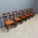 Set Van 6 Antieke Hollandse Eikenhouten Keukenstoelen thumbnail 5