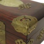 Oude Chinese Juwelenkist Sierraden Doos Jade Palissander Messing thumbnail 3