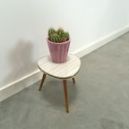 Vintage Bijzettafel Met Wit Grijs Gestreept Blad, Plantentafel Nr. 22 thumbnail 4