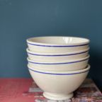 Sarreguemines Set Van 4 Vintage Kommen Wit Met Blauwe Rand thumbnail 2