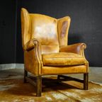 Vintage Lederen Oorfauteuil – Bruin thumbnail 2