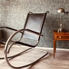 Vintage Italian Steel And Leather Rocking Chair Attributed To Fasem, 1970S thumbnail 6