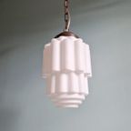 Art Deco-Hanglamp, Type Skyscraper, Wit Opaline thumbnail 4