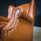 Vintage Cognac Schaapsleren Wingback Oorfauteuil thumbnail 6