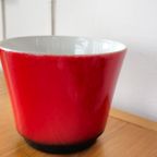 Grote Vintage Bloempot Keramiek Rood Blauw thumbnail 4