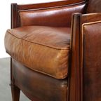 Comfortabele Artdeco Design Armchair/ Fauteuil In Cognac Kleurig Schapenleer Gecombineerd Met Hou thumbnail 12