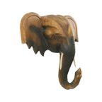 Grote Vintage Olifantenkop Handgemaakt Massief Hout 52cm thumbnail 5