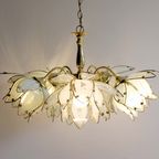 Goudkleurige Lotus Lamp. Vintage Kroonluchter Met Bloemen / Plafondlamp thumbnail 2