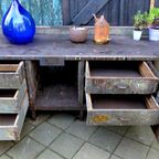 Prachtige Grote Vintage Industriele Toonbank Werkbank 273 Cm thumbnail 8