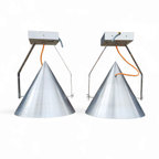 A Pair Of Modern / Aluminum / Large / Conical / Industrial Style Lamps / Designed For Ceiling Or thumbnail 8