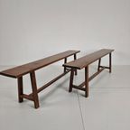 Paar Franse Rustieke Banken Uit De 19e Eeuw - Massief Eiken thumbnail 14