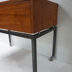 Kleine Vintage Houten Klepkastje Met Stalen Frame Op Wielen, Jaren 70 thumbnail 10