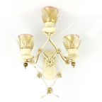 Vintage Cast Iron Wall Lamp Met Bloemenglazen Tinten, Mid Century Sconce, Wrought Iron thumbnail 7